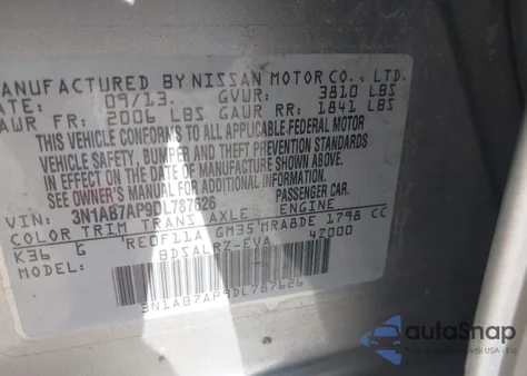 2013 Nissan Sentra Sr z USA, uszkodzony, nr VIN 3N1AB7AP9DL787626